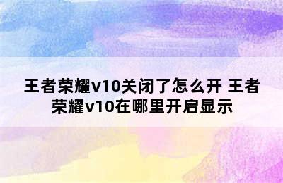 王者荣耀v10关闭了怎么开 王者荣耀v10在哪里开启显示